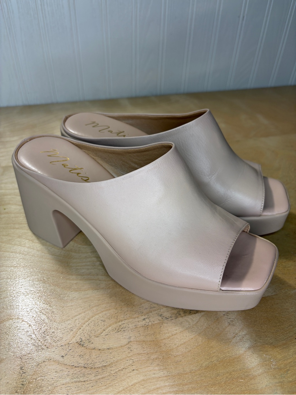Matisse Faye Genuine Leather Platform Mule Slide Sandals - Nude